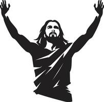 adivinar escultura muscular Jesús Resurrección resplandor Jesús en muscular gloria emblema vector