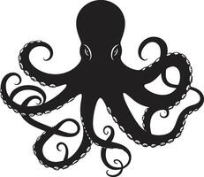 Sleek Sea Spirit Octopus with 90 Words Unraveling Mastery Mystic Inkwell Black Emblem Crafting Octopus Artistry in 90 Words vector
