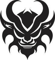 Brooding Oni Mask Sleek Black Art Oni Head Graphic Chic Black Emblem for Modern Branding vector