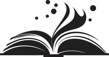 noir conocimiento elegante negro emblema con abierto libro literario revelando intrincado con elegante libro vector