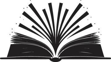 Opened Knowledge Sleek Black with Open Book Illustration Pages of Insight Unveiled Stylish Emblem for a Captivating Look vector