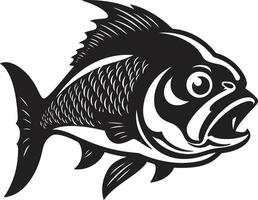 Noir Piranha Attack Dark with Intricate Piranha Underwater Menace Emblem Sleek Black for a Captivating vector