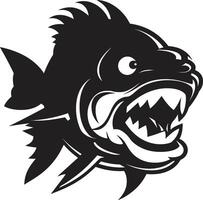 Noir Piranha Attack Dark with Intricate Piranha Underwater Menace Emblem Sleek Black for a Captivating vector