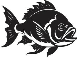 Noir Piranha Attack Dark with Intricate Piranha Underwater Menace Sleek Black Emblem for a Captivating vector