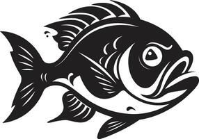 Noir Piranha Attack Dark with Intricate Piranha Underwater Menace Sleek Black Emblem for a Captivating Look vector