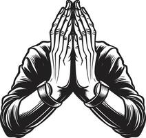 Prayerful Palms Monochrome Praying Hands in 80 Words Symbolic Serenity Praying Hands Black Resonates vector