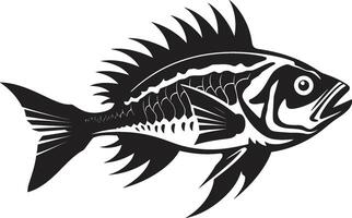 misterioso exoesqueleto negro ic depredador pescado esqueleto hueso Relajado presencia depredador pescado esqueleto en elegante negro vector