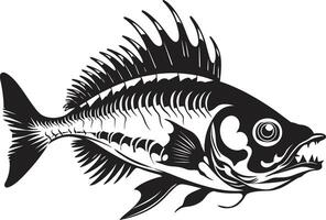 misterioso exoesqueleto negro de depredador pescado esqueleto hueso Relajado presencia de depredador pescado esqueleto en negro vector