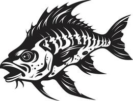 Abyssal Aura Mark Black for Predator Fish Skeleton Emblem Dreadful Dorsal Insignia Minimalistic Black for Predator Fish Skeleton vector