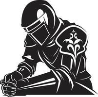 Noir Knightfall ic Sad Knight Soldier in Black Sorrowful Armor Elegant Sad Knight Soldier Emblem in Black vector