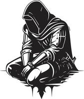 Noir Lament Black for Sad Knight Soldier Emblem Tearful Templar ic Sad Knight Soldier in Black vector