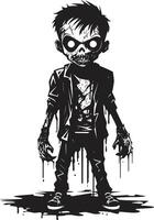 pequeño pesadillas elegante de negro zombi niño fantasmal herederos negro para de miedo zombi niño vector