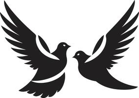 Winged Unity Dove Pair Emblem Pair of Peace of a Dove Pair vector