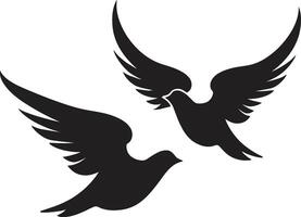 Pair of Peace Dove Duo Element Feathered Unity Dove Pair Emblem vector