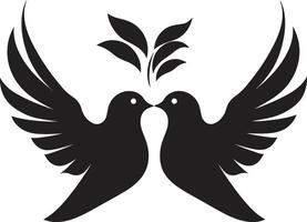 Pair of Serenity Dove Duo Feathered Union of a Dove Pair vector