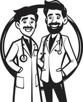 Healing Harmony Doctors Synergy with Patients Captured in Black Color Compassionate Unity Doctor Patient Partnership Shown in Black ic vector