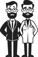 Healing Hearts Black Depicting Doctors Care for Patients Harmonizing Health Doctor Patient Unity Captured in Black vector