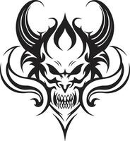 infernal insignias negro cabeza de diablo malévolo majestad siniestro cabeza de diablo emblema en oscuro vector