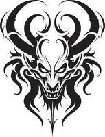 demoníaco etiqueta cabeza de diablo tatuaje símbolo infernal heráldica mal cabeza de diablo vector