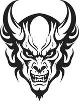 Stygian Symbolism Sinister Devilhead Maleficent Mark Devilhead Tattoo Emblem in Black vector