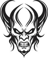 Maleficent Mark Devilhead Tattoo Emblem in Black Abyssal Aura Evil Devilhead vector