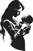 Radiant Bond Emblem of Mother Holding Infant Serenity of Motherhood with Mother and Child vector