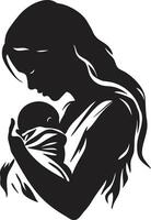 Gentle Guardian Mother Holding Baby Emblem Celestial Connection of Mother and Infant vector