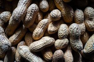 Close-up of peanuts in shells, ideal for showcasing natural textures and flavors. photo