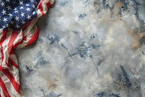 A fragment of the US flag on a concrete surface with copyspace for text. photo