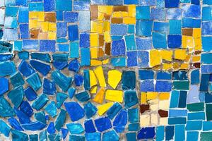 Close-up view of beautiful colorful decorative mosaic tiles. Abstract background. photo