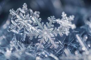 A snowflake under a microscope in the shape of a six-pointed star. photo