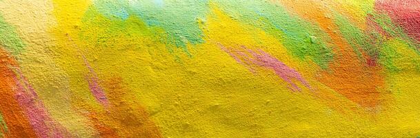 A fragment of colorful graffiti painted on a wall. Abstract urban background. Spray painting art. photo