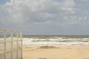 windbreak made of glass and wood by the north sea photo