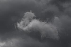 Cloudscape scenery, overcast weather above dark blue sky. Storm clouds floating in a rainy dull day with natural light. White and grey scenic environment background. Nature view. photo