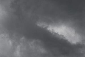 Cloudscape scenery, overcast weather above dark blue sky. Storm clouds floating in a rainy dull day with natural light. White and grey scenic environment background. Nature view. photo