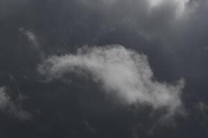 Cloudscape scenery, overcast weather above dark blue sky. Storm clouds floating in a rainy dull day with natural light. White and grey scenic environment background. Nature view. photo