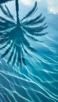 Shadows of palm leaves on Rippling blue Water Surface, tropical background photo