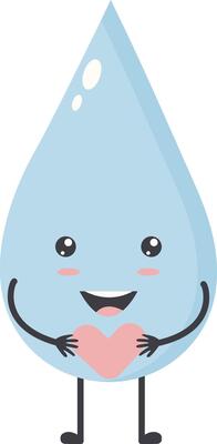 Cute Water Drop Character with Happy and Smile Mood. Isolated Icon