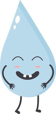 Cute Water Drop Character with Happy and Smile Mood. Isolated Icon