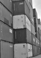 Jakarta, Indonesia on December 6, 2023. Stacks of colorful containers at a logistics warehouse in Cakung. photo