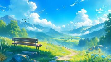 anime landskap med en fält och moln video