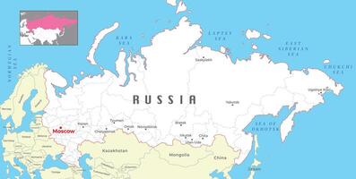 Rusia político mapa con capital Moscú y nacional fronteras, importante ciudades vector