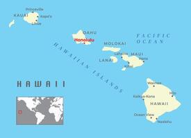 Hawaii Islands Political Map and capital Honolulu, with most important cities. vector