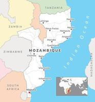 Mozambique Political Map and capital Maputo, with national borders and most important cities vector