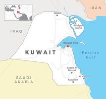 Kuwait Political Map with capital Kuwait city, most important cities with national borders vector