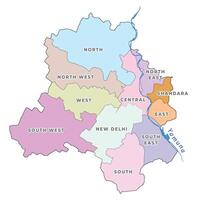 Delhi distrito mapa con yamuna río vector
