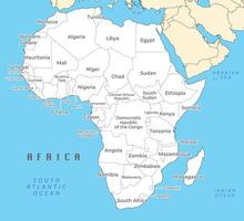 África político mapa. mas grande continente, incluso Madagascar. con país nombres y internacional fronteras vector
