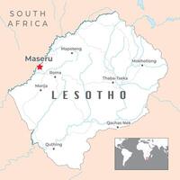 Lesotho Political Map with capital Maseru, important cities and national borders vector