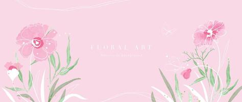 Abstract floral art background . Botanical watercolor hand drawn flowers paint brush line art. Design illustration for wallpaper, banner, print, poster, cover, greeting and invitation card. vector