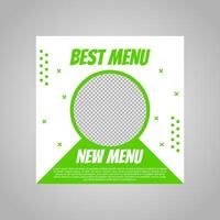 green and white social media post design for restaurant, food and drink promotion. vector